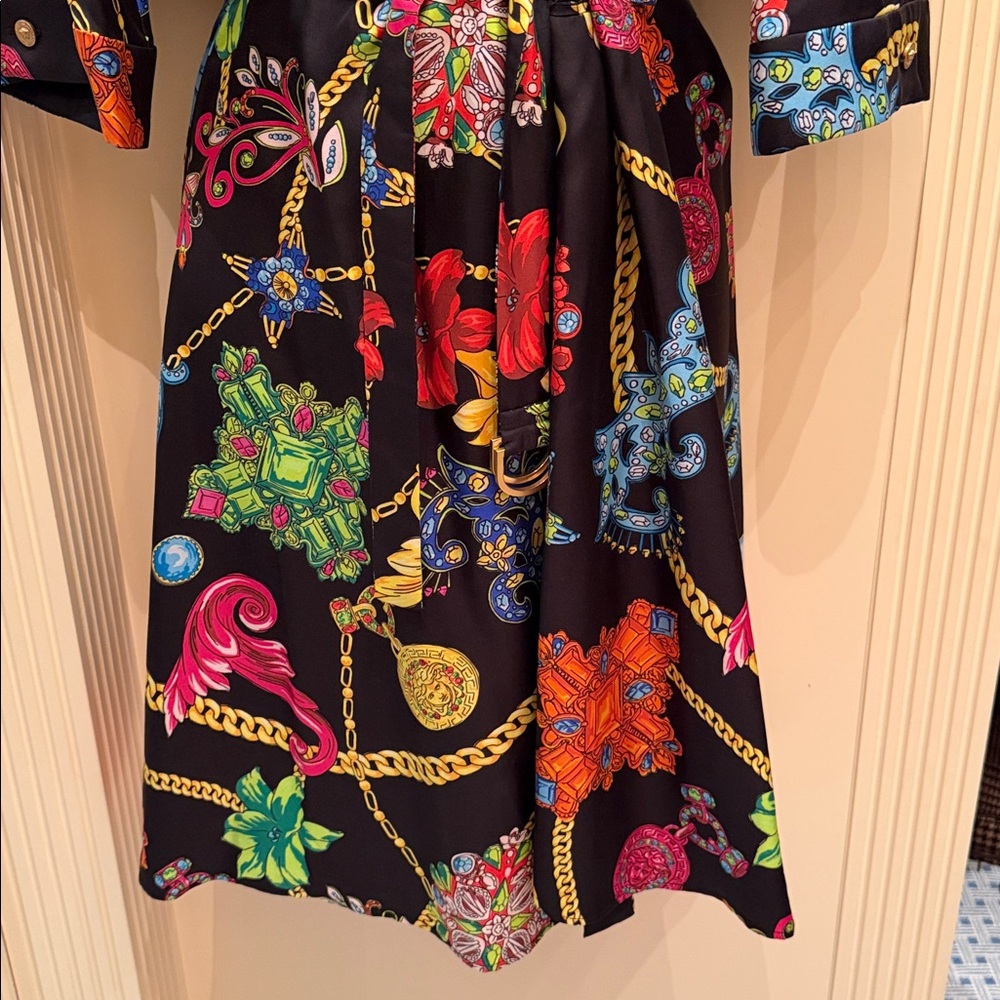 VERSACE Silk Barocco Print Wrap Dress - IT 42 (US M) - Black/Multi - Picture 10 of 11